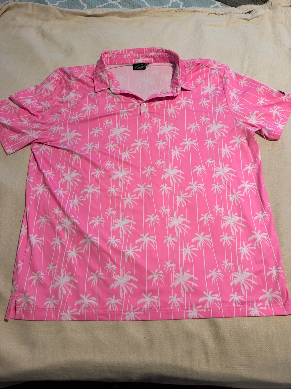 Sunday Swagger XXL Men's Pink Palm-Print Short Sleeve Polo Shirt